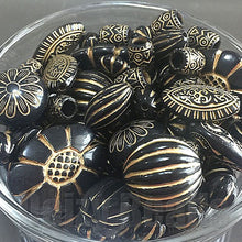 画像をギャラリービューアに読み込む, 【ワンコイン500円ぽっきり】【たっぷり人気アクリルビーズミックス『ゴールデンブラック』】 約8-24mm 約50g 【福袋】