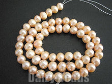 画像をギャラリービューアに読み込む, 【天然石ビーズ】【淡水パール(天然) ピーチ】 Cグレード ポテト型 約6-7mm (サイズ表示は厚さです) 1連(約34-38cm)