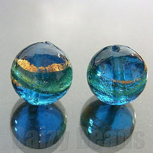画像をギャラリービューアに読み込む, 【ベネチアンビーズ】 24ktゴールドフォイル 丸玉 約10mm アクア 1ヶ 【ベネチアン ヴェネチアン ヴェネチアンビーズ】