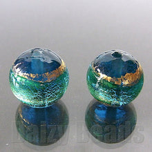 画像をギャラリービューアに読み込む, 【ベネチアンビーズ】 24ktゴールドフォイル 丸玉 約12mm アクア 1ヶ 【ベネチアン ヴェネチアン ヴェネチアンビーズ】