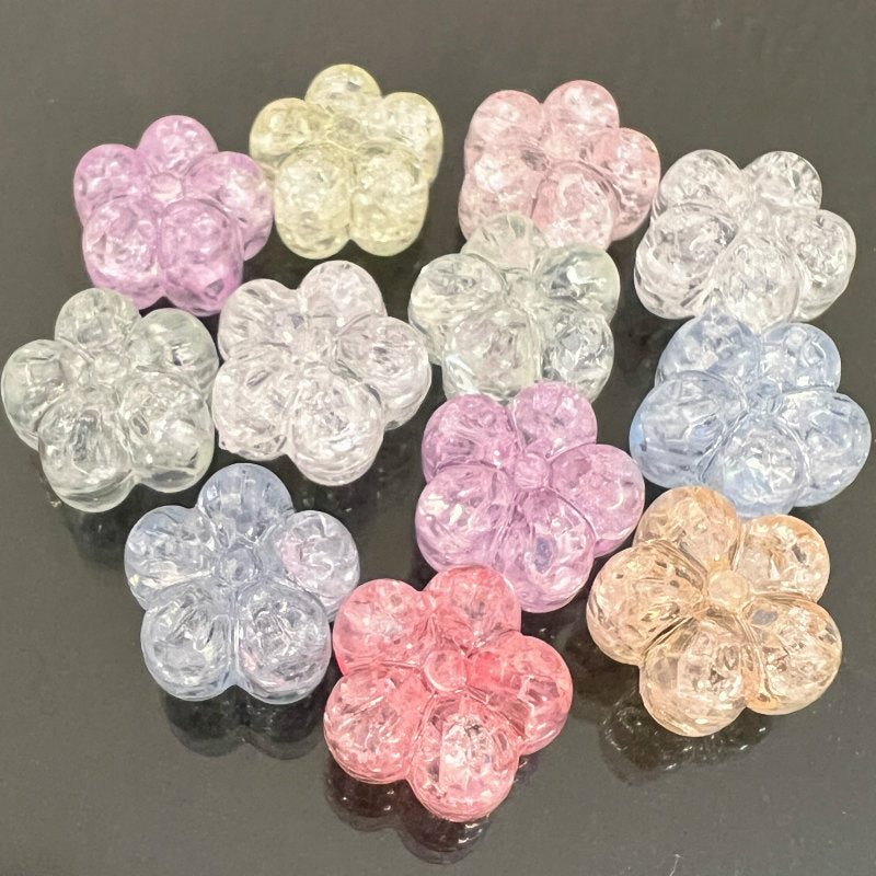 アクリルビーズ】 クラック フラワー 約12x13x8mm 約9g 穴径約2mm