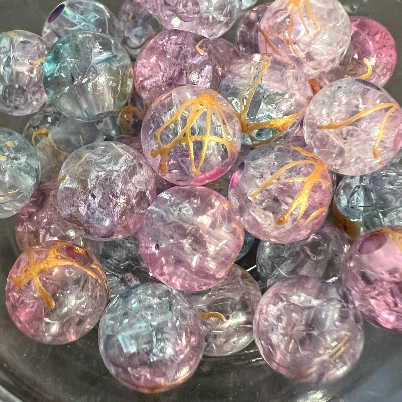 【アクリルビーズ】 丸玉クラック 約8mm 約9g 穴径約2mm