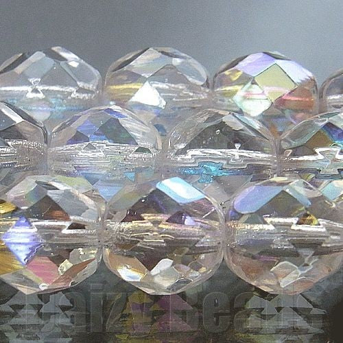 【チェコ　ビーズ　ファイヤーポリッシュ】【8mm クリスタルAB　(約24-25ヶ)】