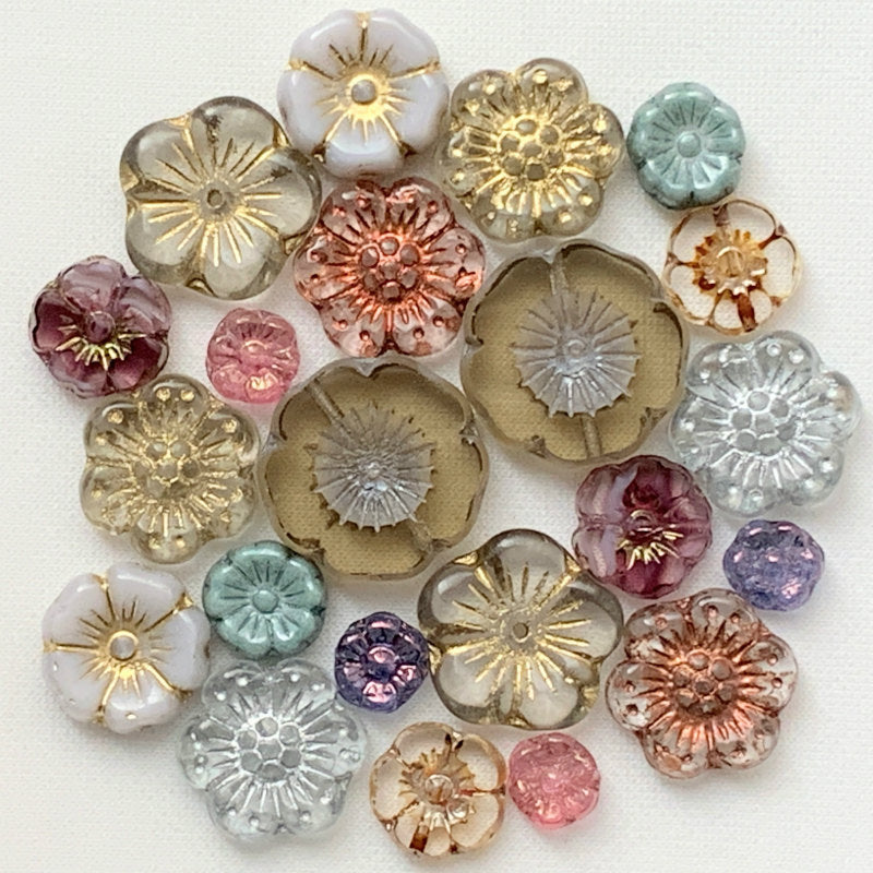 【在庫限りの早いもの勝ち・画像通り・ペア・売り切りチェコビーズミックス フラワー 花】【1000円ぽっきり】約6-15mm MON-203