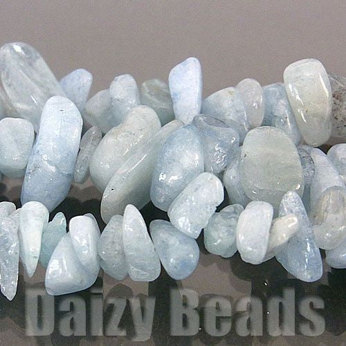 【天然石　パワーストーン　ビーズ】【アクアマリン(天然)】　さざれ　約５x８-１５mm　１連（約80-90ｃｍ）