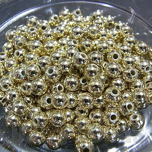 【5パック分おまとめセット】【アクリルビーズ】 丸玉 ゴールド 約4mm 約8g（約230個） 【アクリル・アクリルビーズ・ビーズ・ビーズパーツ・パーツ・アクリルパーツ・プラスチックビーズ】