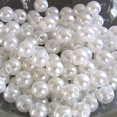 【5パック分おまとめセット】【アクリルビーズ】 丸玉パールホワイト 約6mm 約11g（約100個）