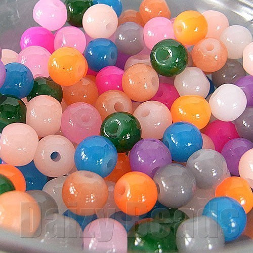 【はんぱガラスビーズ】　天然石風ジェイド丸玉ミックス 約6mm （約35g）