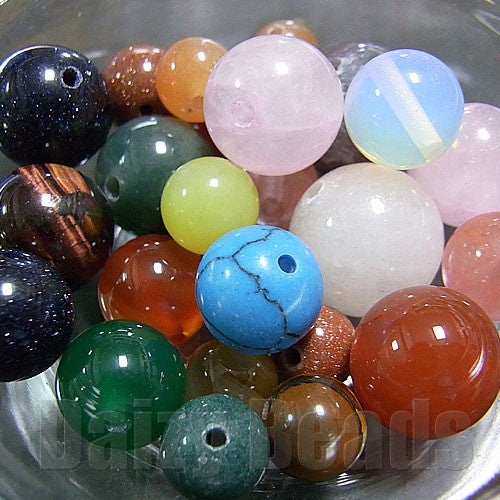 【訳あり大玉天然石ビーズセット】 丸玉 約8-14mm (約40g)