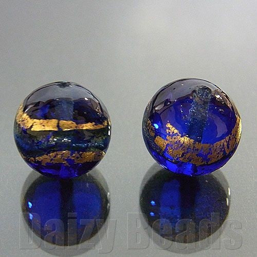 【ベネチアンビーズ】 24ktゴールドフォイル 丸玉 約10mm コバルト 1ヶ 【ベネチアン ヴェネチアン ヴェネチアンビーズ】