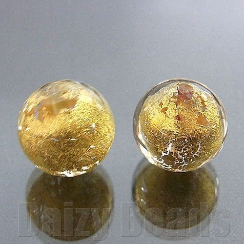 【ベネチアンビーズ】 24ktゴールドフォイル 丸玉 約10mm クリアー 1ヶ 【ベネチアン ヴェネチアン ヴェネチアンビーズ】
