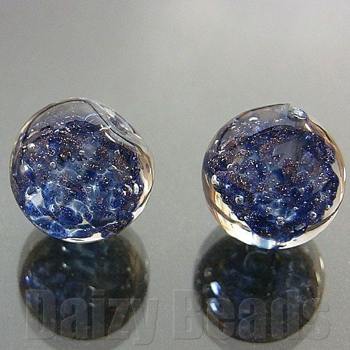 【ベネチアンビーズ】 ソンメルソ 丸玉 約10mm ルナブルー 2ヶ 【ベネチアン ヴェネチアン ヴェネチアンビーズ】