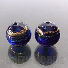 画像をギャラリービューアに読み込む, 【ベネチアンビーズ】 24ktゴールドフォイル 丸玉 約12mm コバルト 1ヶ 【ベネチアン ヴェネチアン ヴェネチアンビーズ】
