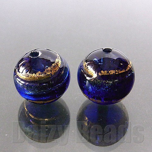【ベネチアンビーズ】 24ktゴールドフォイル 丸玉 約12mm コバルト 1ヶ 【ベネチアン ヴェネチアン ヴェネチアンビーズ】