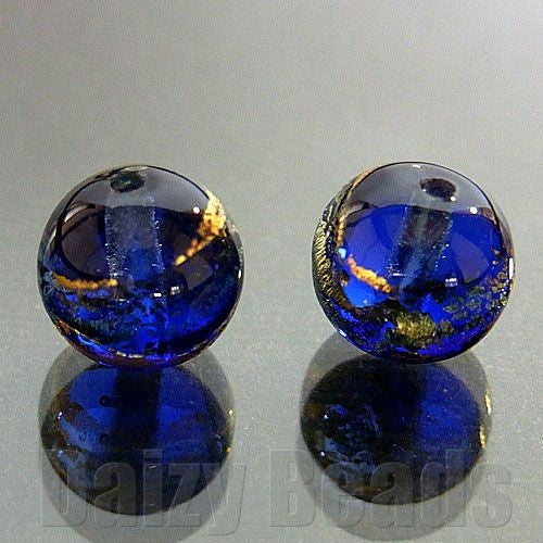【ベネチアンビーズ】 24ktゴールドフォイル 丸玉 約6mm コバルト 1ヶ 【ベネチアン ヴェネチアン ヴェネチアンビーズ】